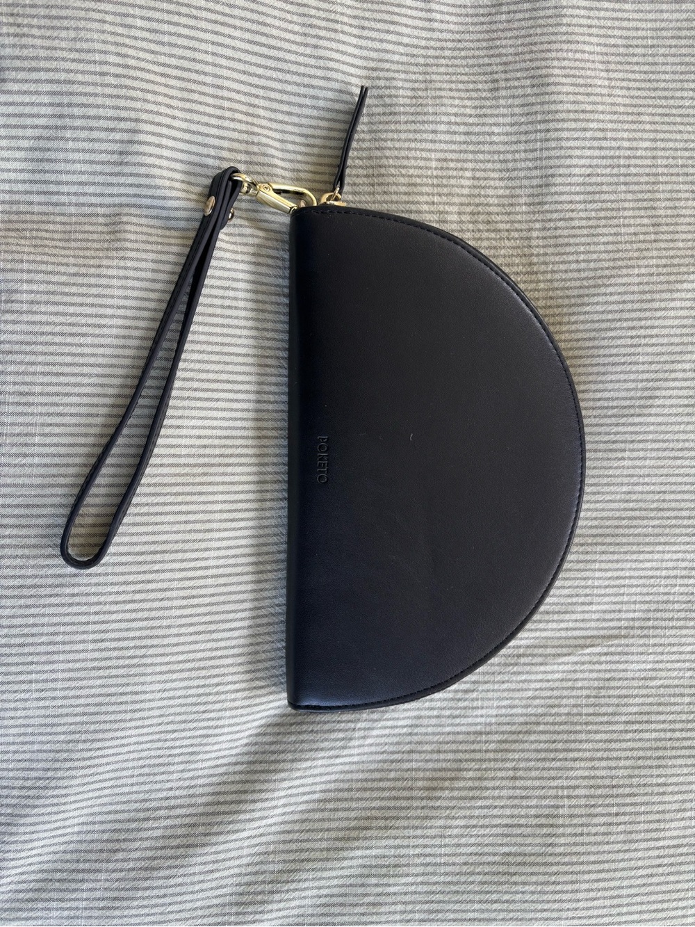 Poketo Black Half-Moon Wristlet Clutch with Gold Hardware, Vegan Leather